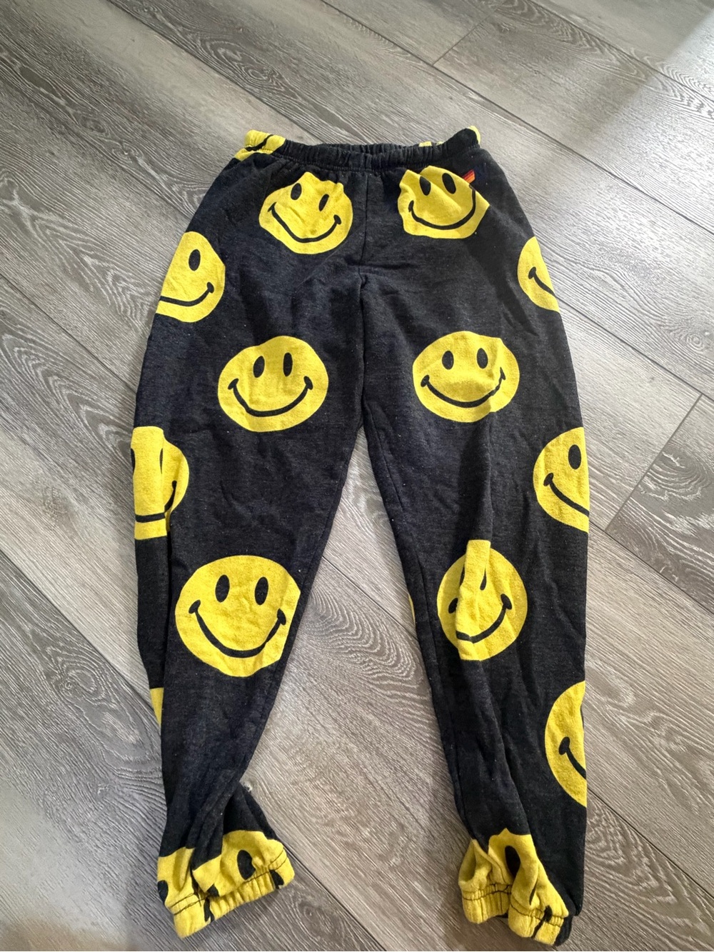 Aviator Nation Black Joggers with Yellow Smiley Print